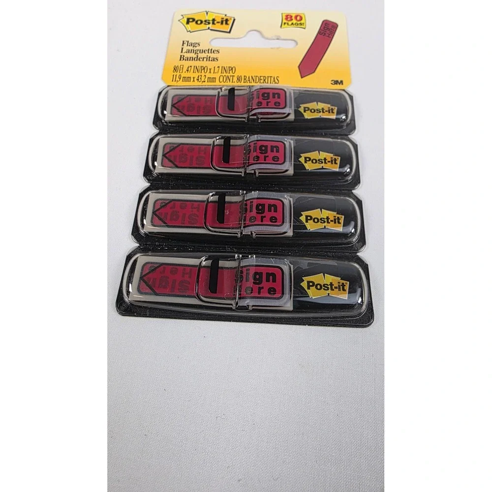 Post-it Sign Here Flags Lot of 3 Red (240 Total) 0.47x1.7 Arrow Labels Office